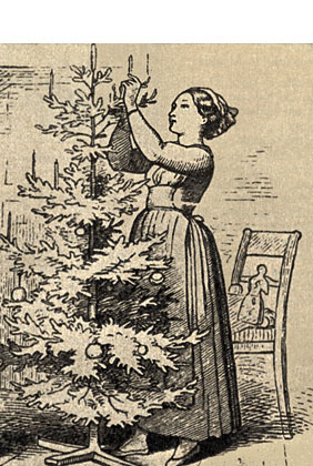 Decorando el árbol de navidad, dibujo de Ludwig Richter (1804) (grabado)