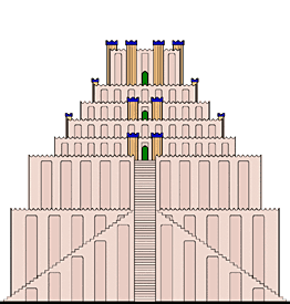 Reconstrucción gráfica del ziggurat de Etemenanki, supuesto modelo de la Torre de Babel.