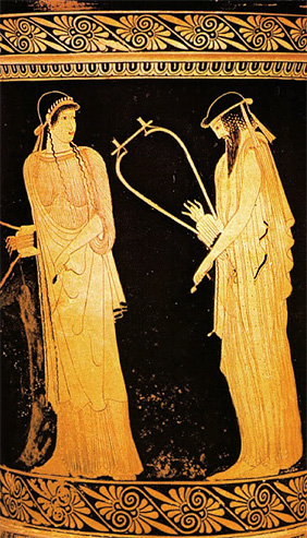 Safo y Alceo de Mitilene en una ceramica atica