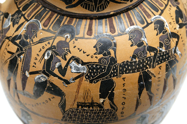 El sacrificio de Polixena en un vaso de estilo corintio