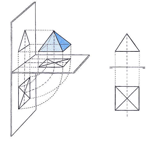 Proyección diédrica de una pirámide