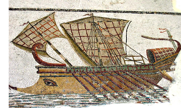 Nave birreme de guerra (mosaico romano)