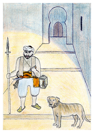 Sereno musulman haciendo la ronda (dibujo)