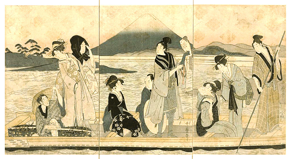 Damas japonesas en un paseo en barca (dibujo)