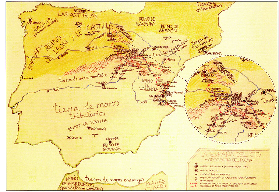 Mapa político de la Península Ibérica, en tiempos del Cid