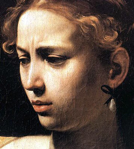Detalle del rostro de Judith, del cuadro: Judith y Holofernes, de Caravaggio