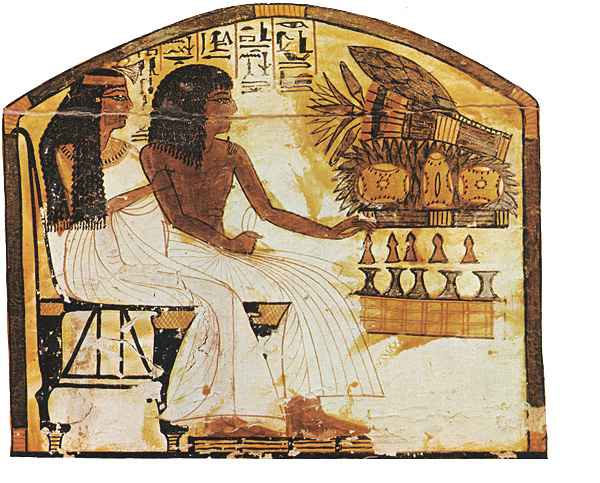 Pintura egipcia: Un hombre y una mujer jugando al senet