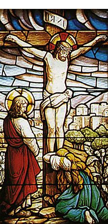 Crucifixión (Vidriera del santuario de San Andrés de Teixido)