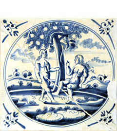 Azulejos holandeses de tema bíblico (siglo XVII) Azulejo holandés con motivo bíblico (siglo XVII)