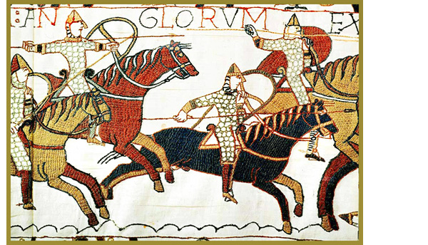 Caballeria normanda, detalle del Tapiz de Bayeux, tejido por mujeres normandas despues de 1066