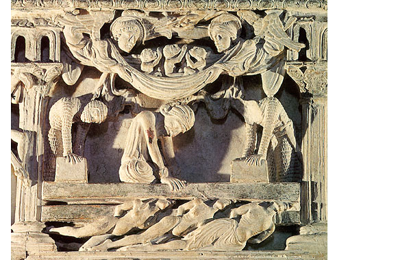 Otra escena del martirio de San Vicente y sus hermanas (relieve en piedra)